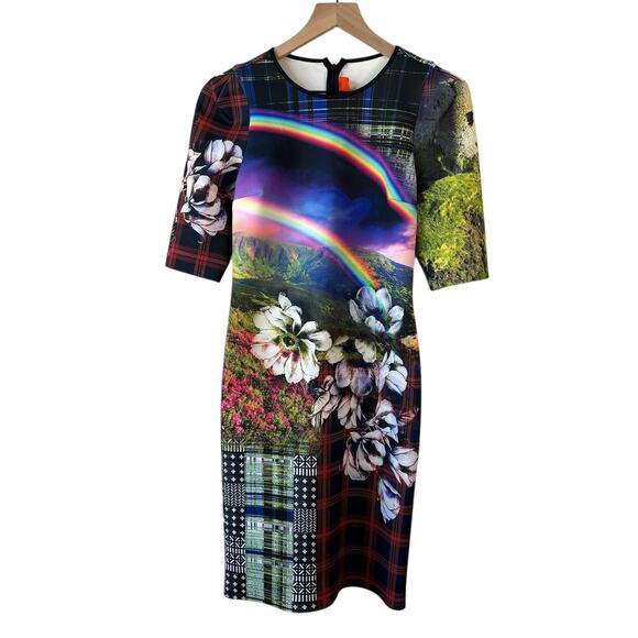 Clover Canyon Ashford Castle Dress Medium Neoprene Short Sleeve Bodycon Mini - Picture 2 of 14